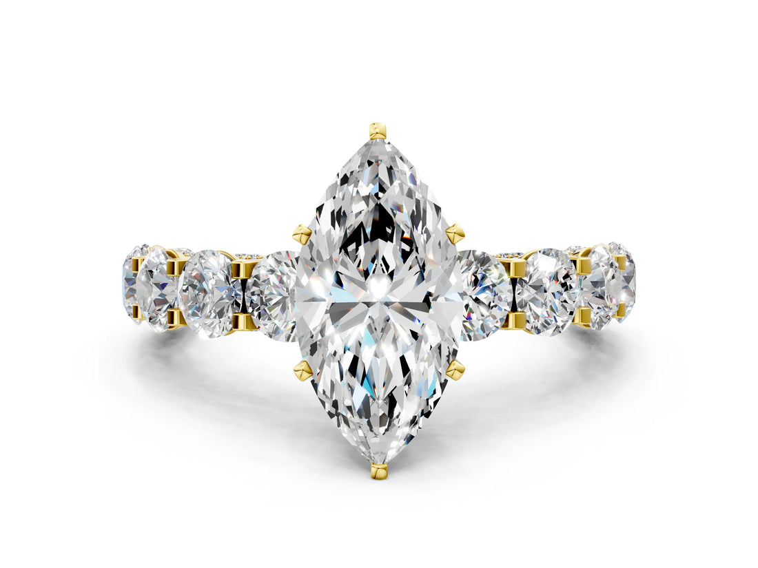 Yellow gold Round Diamond Side Stone Engagement Ring with Six-Prong Setting_6