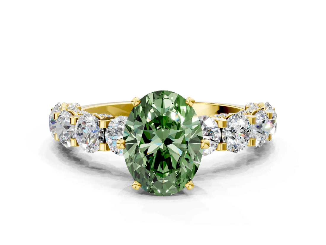 Yellow gold Round Diamond Side Stone Engagement Ring with Six-Prong Setting