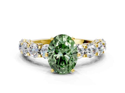 Yellow gold Round Diamond Side Stone Engagement Ring with Six-Prong Setting