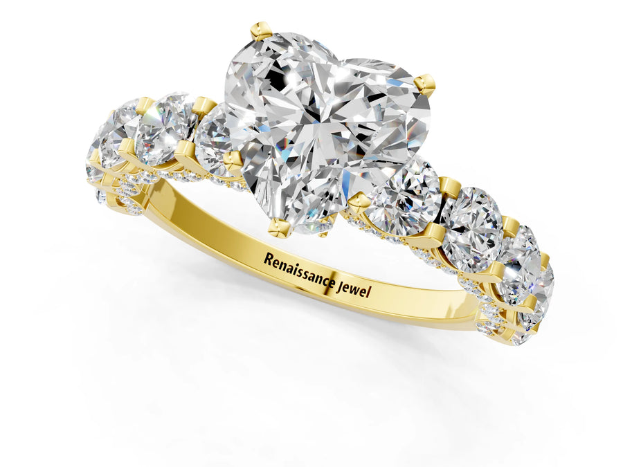 Yellow gold Round Diamond Side Stone Engagement Ring with Six-Prong Setting
