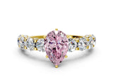 Yellow gold Round Diamond Side Stone Engagement Ring with Six-Prong Setting