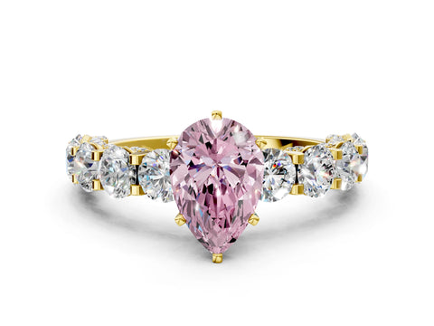 Yellow gold Round Diamond Side Stone Engagement Ring with Six-Prong Setting
