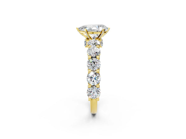 Yellow gold Round Diamond Side Stone Engagement Ring with Six-Prong Setting
