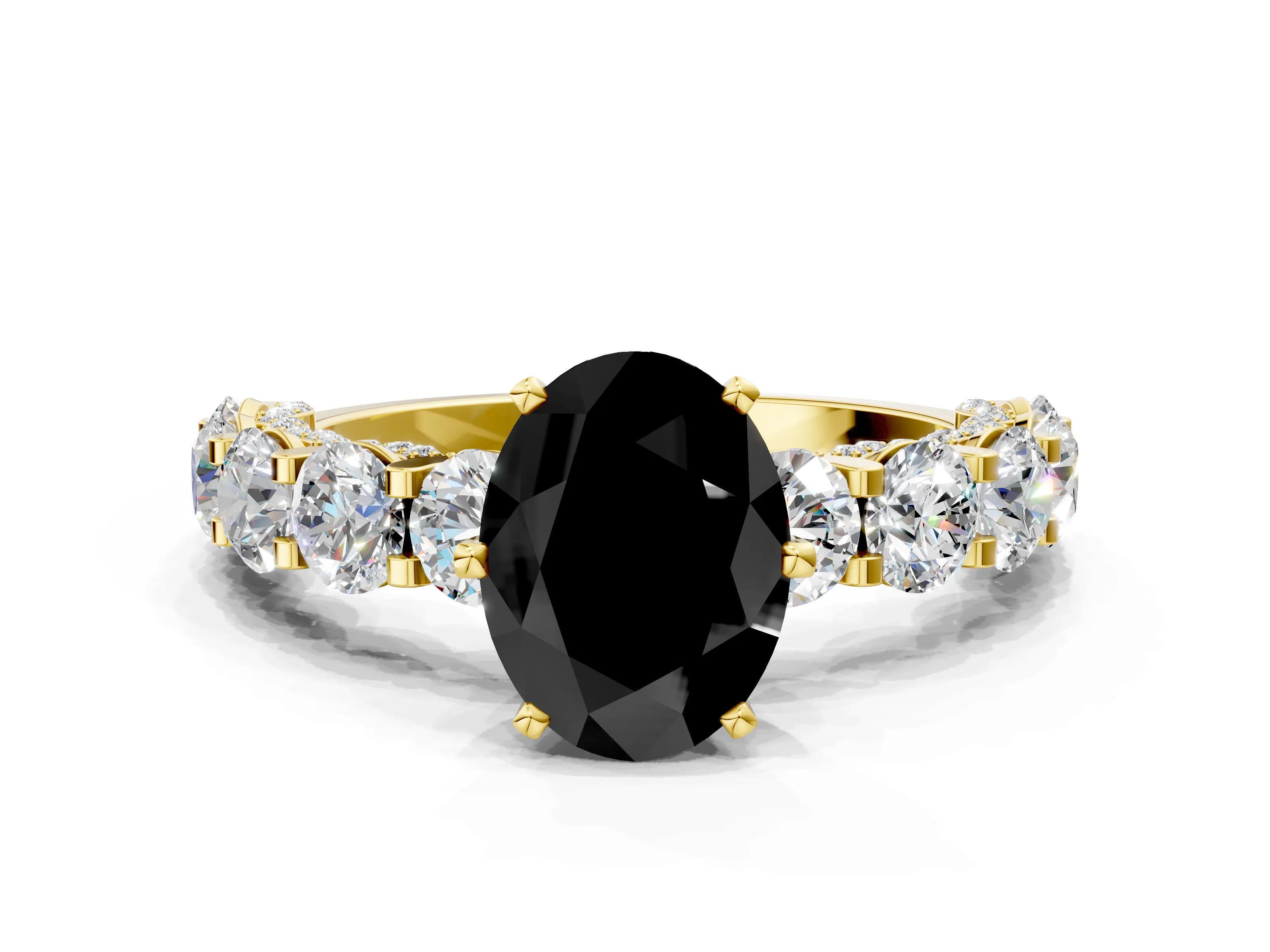 Yellow gold Round Diamond Side Stone Engagement Ring with Six-Prong Setting_8