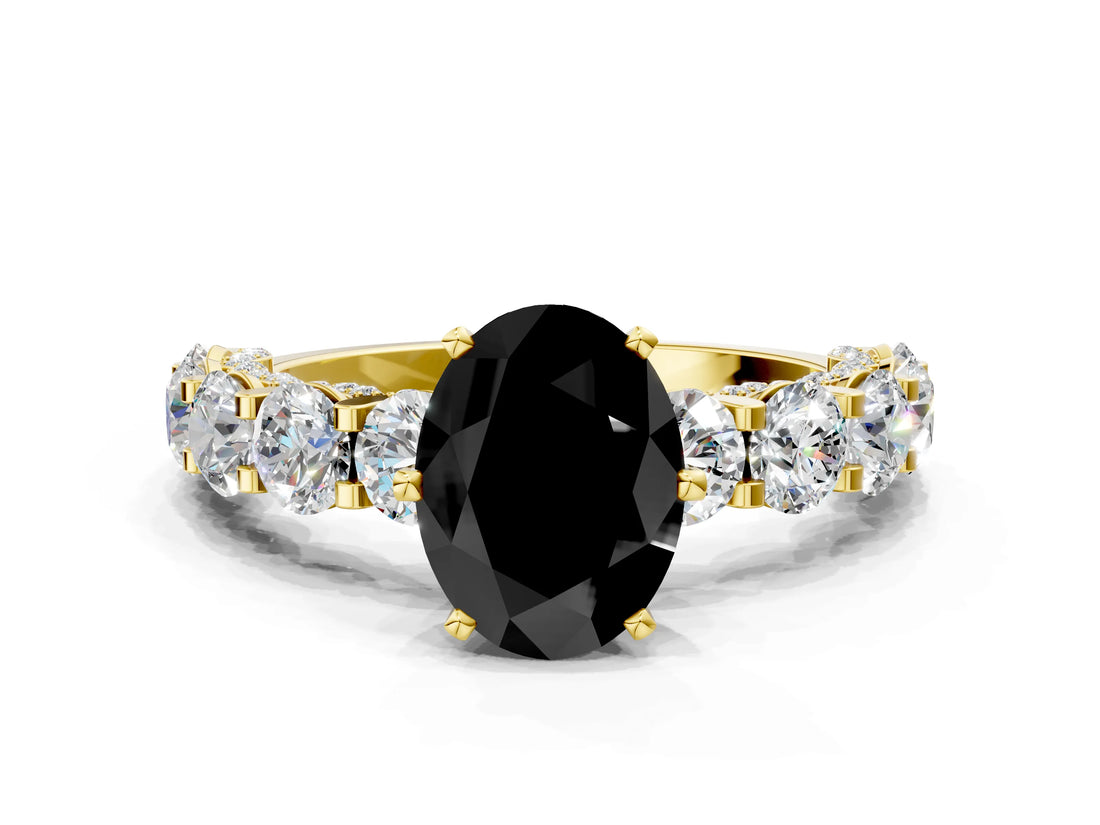 Yellow gold Round Diamond Side Stone Engagement Ring with Six-Prong Setting_8