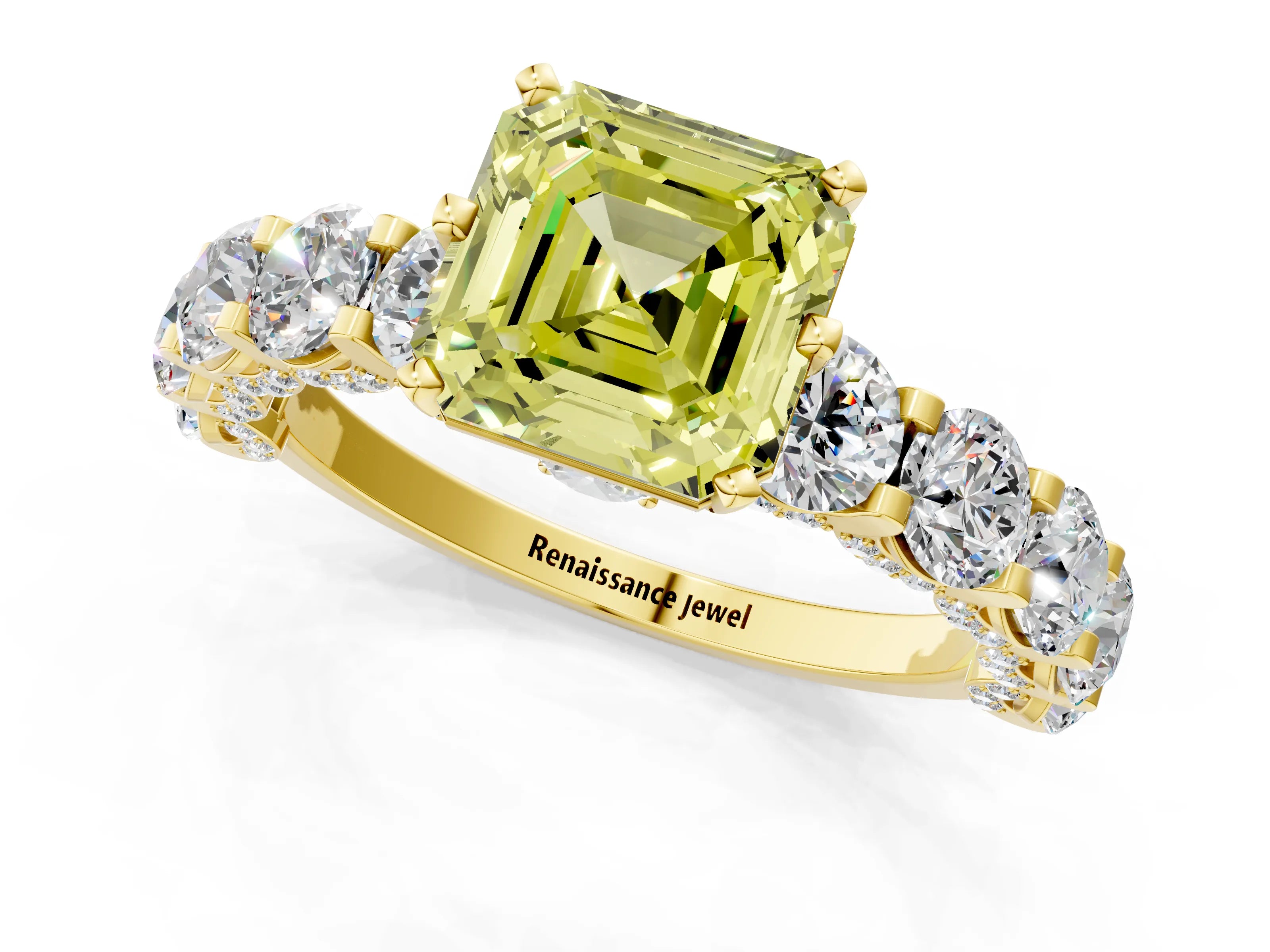 Yellow gold Round Diamond Side Stone Engagement Ring with Six-Prong Setting_8