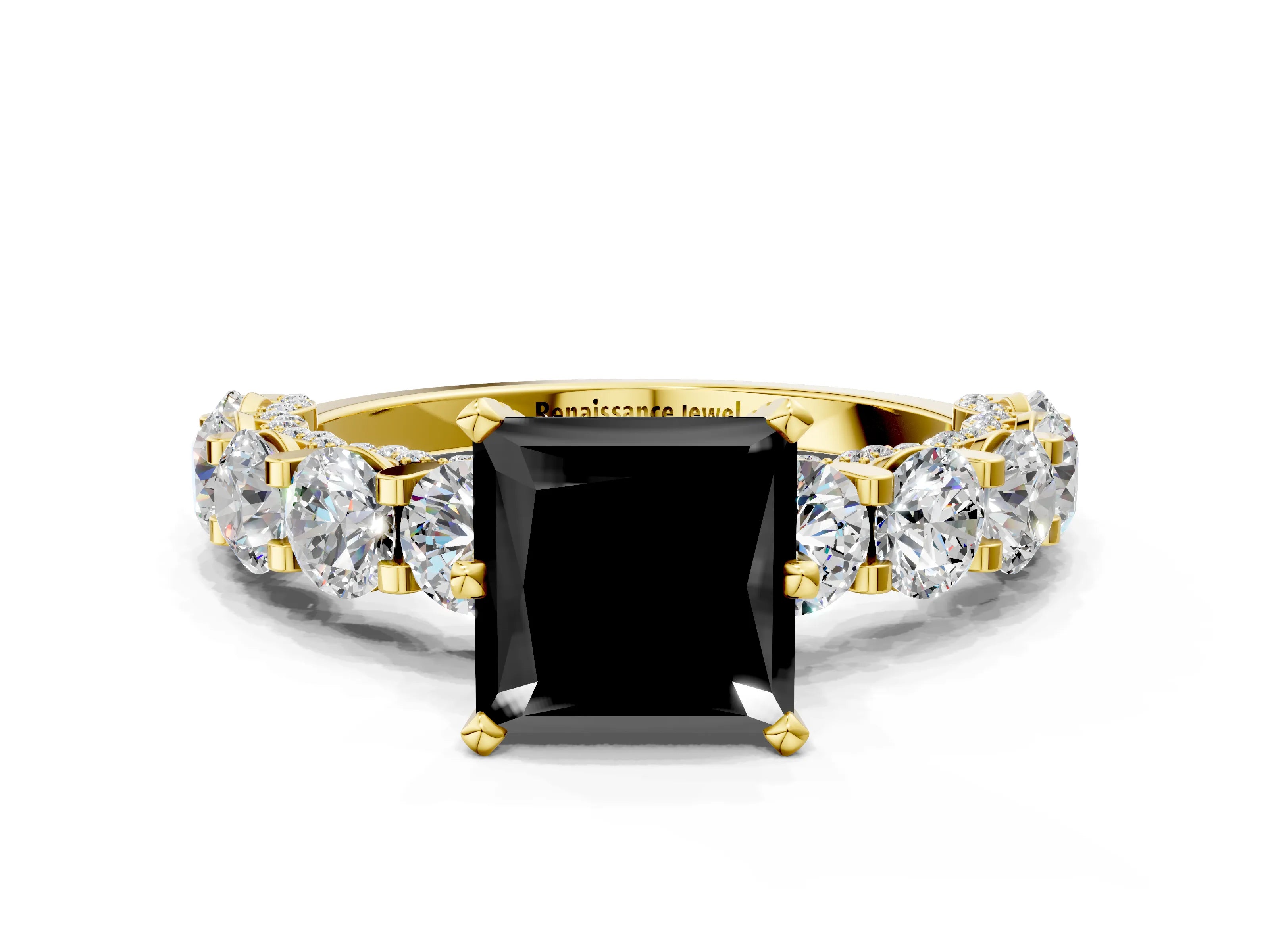 Yellow gold Round Diamond Side Stone Engagement Ring with Six-Prong Setting