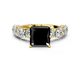 Yellow gold Round Diamond Side Stone Engagement Ring with Six-Prong Setting