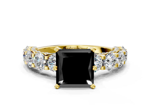 Yellow gold Round Diamond Side Stone Engagement Ring with Six-Prong Setting