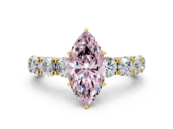 Yellow gold Round Diamond Side Stone Engagement Ring with Six-Prong Setting