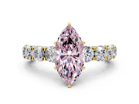 Yellow gold Round Diamond Side Stone Engagement Ring with Six-Prong Setting