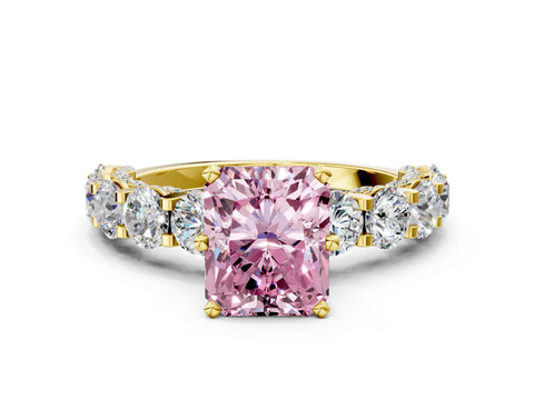 Yellow gold Round Diamond Side Stone Engagement Ring with Six-Prong Setting