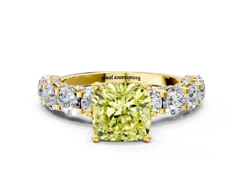 Yellow gold Round Diamond Side Stone Engagement Ring with Six-Prong Setting