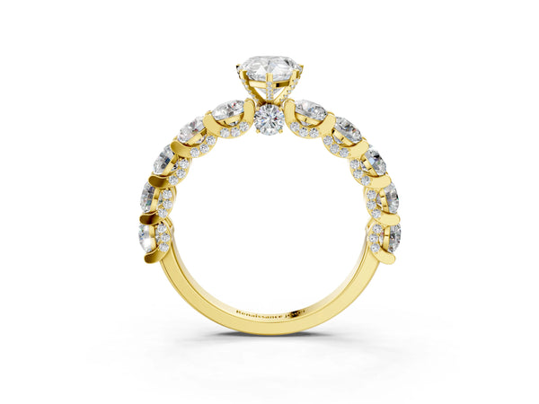Yellow gold Round Diamond Side Stone Engagement Ring with Six-Prong Setting