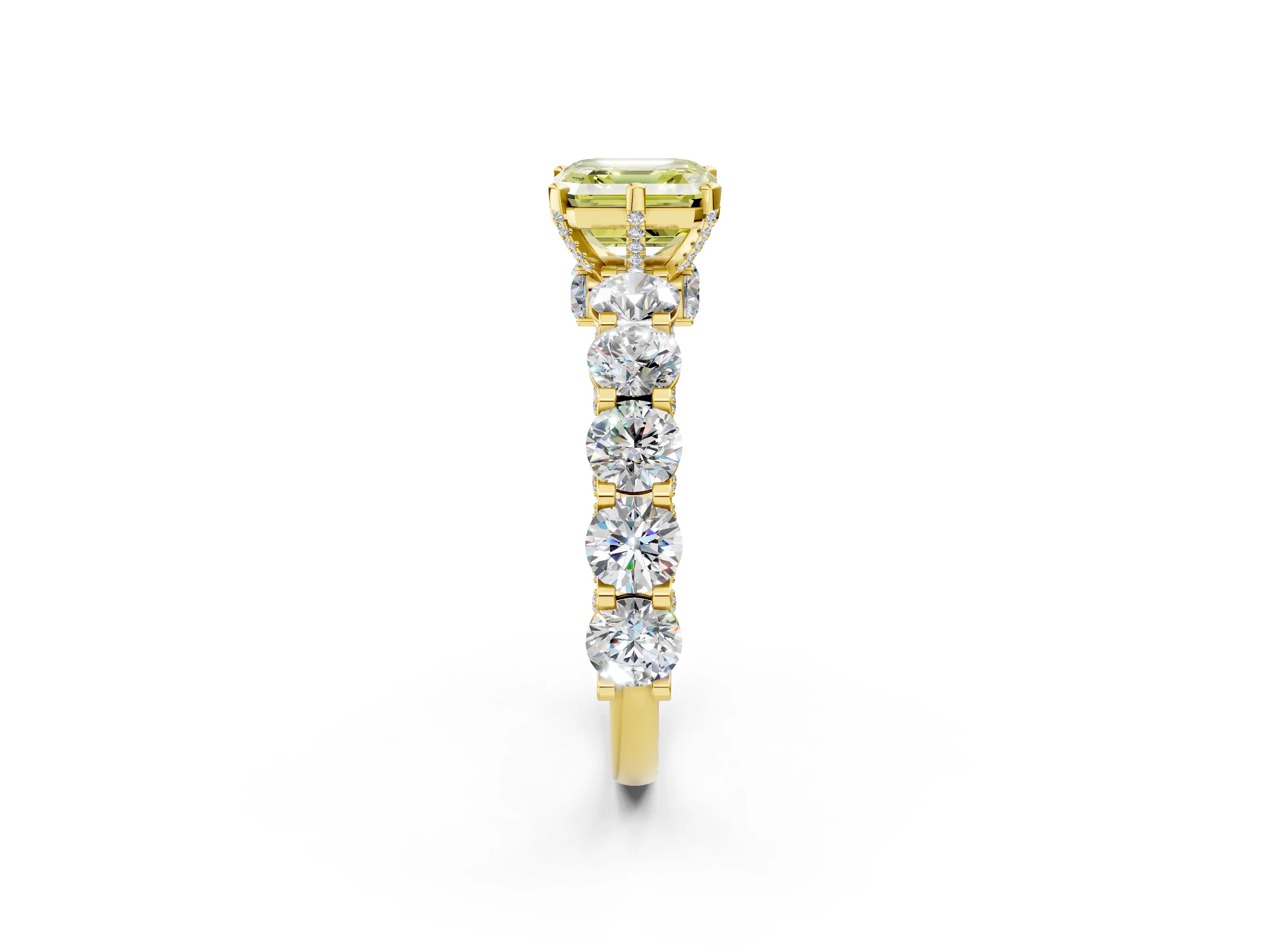 Yellow gold Round Diamond Side Stone Engagement Ring with Six-Prong Setting_9