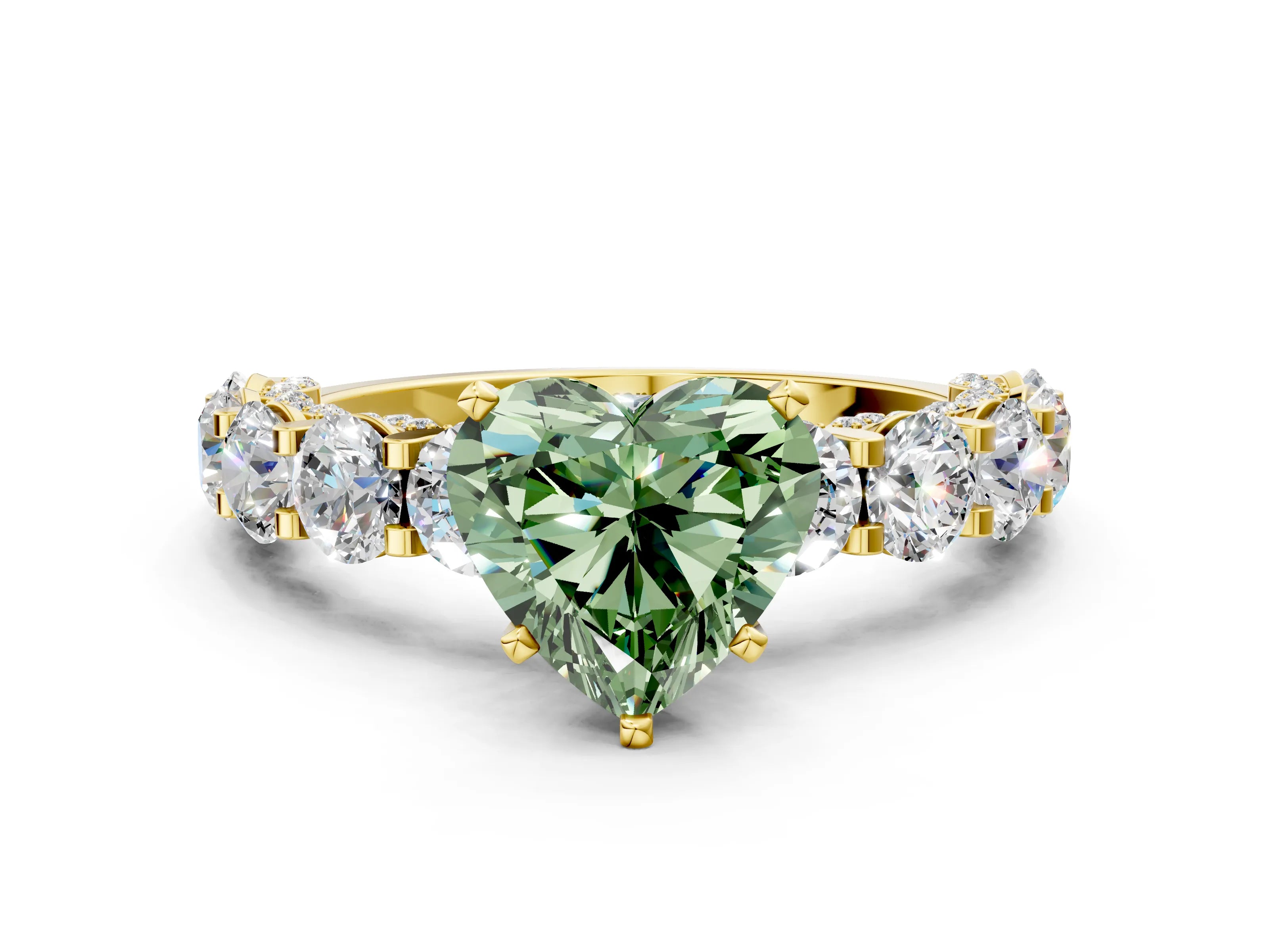 Yellow gold Round Diamond Side Stone Engagement Ring with Six-Prong Setting