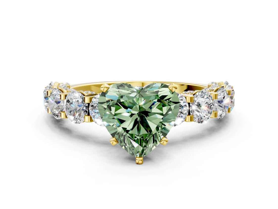 Yellow gold Round Diamond Side Stone Engagement Ring with Six-Prong Setting