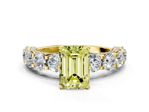 Yellow gold Round Diamond Side Stone Engagement Ring with Six-Prong Setting