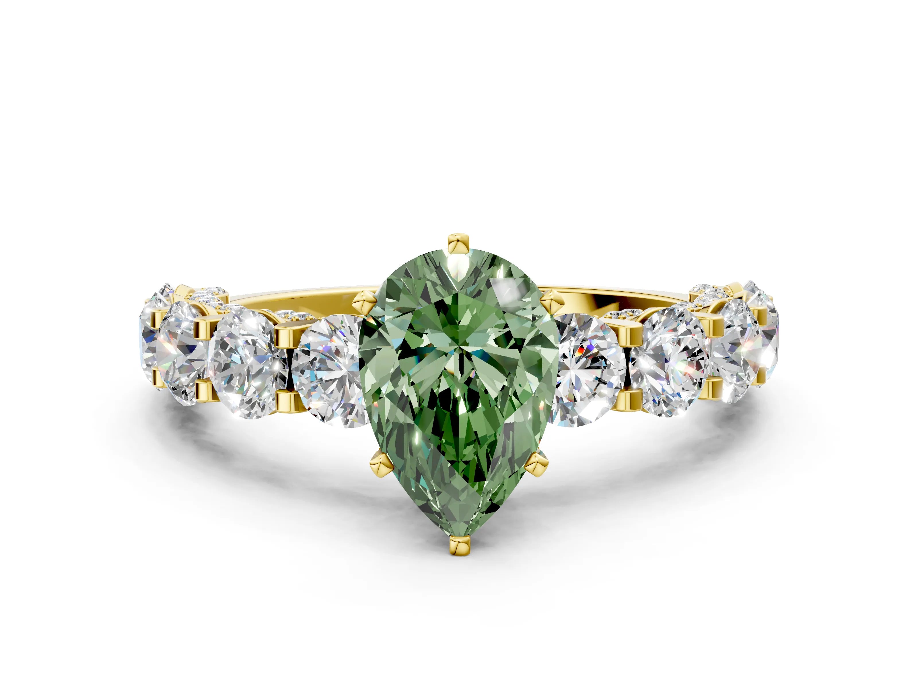 Yellow gold Round Diamond Side Stone Engagement Ring with Six-Prong Setting