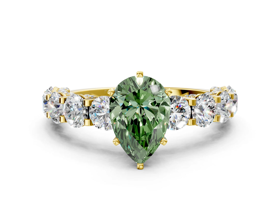 Yellow gold Round Diamond Side Stone Engagement Ring with Six-Prong Setting
