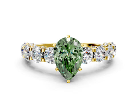 Yellow gold Round Diamond Side Stone Engagement Ring with Six-Prong Setting