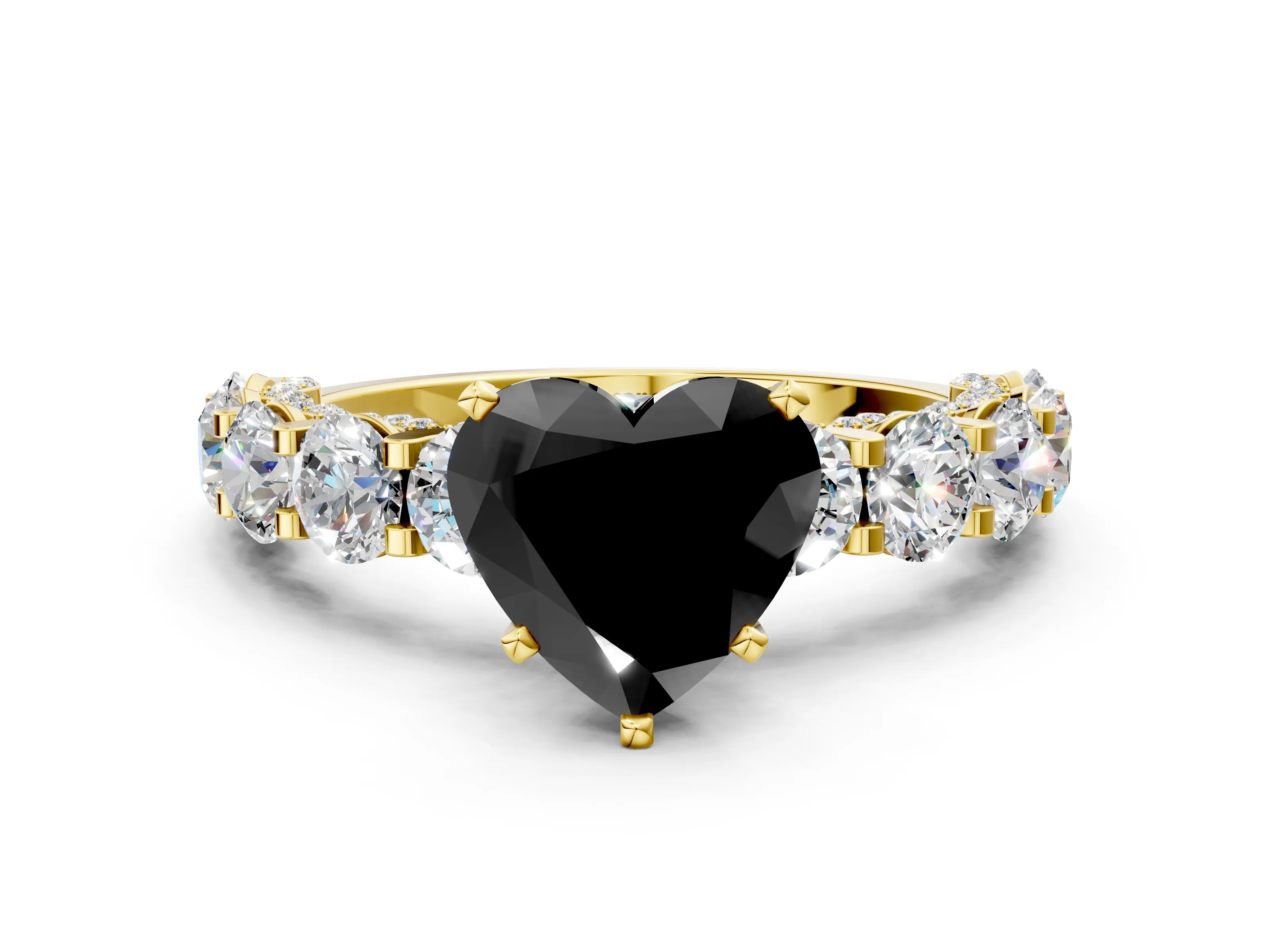 Yellow gold Round Diamond Side Stone Engagement Ring with Six-Prong Setting