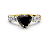 Yellow gold Round Diamond Side Stone Engagement Ring with Six-Prong Setting