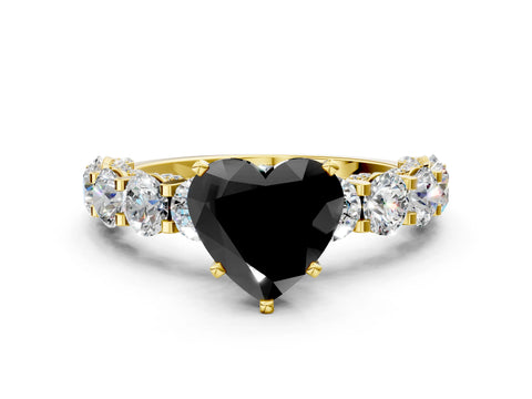 Yellow gold Round Diamond Side Stone Engagement Ring with Six-Prong Setting