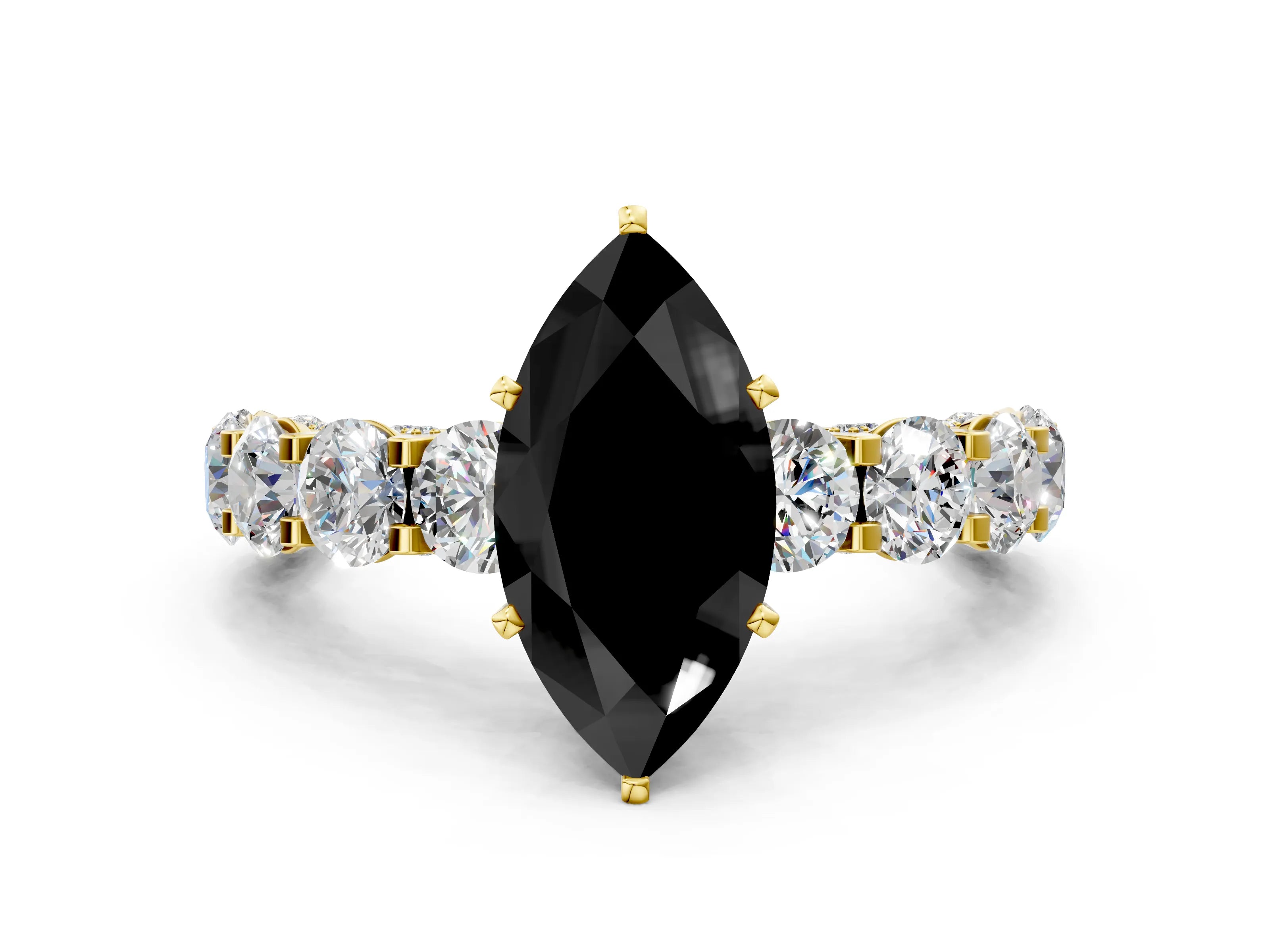 Yellow gold Round Diamond Side Stone Engagement Ring with Six-Prong Setting
