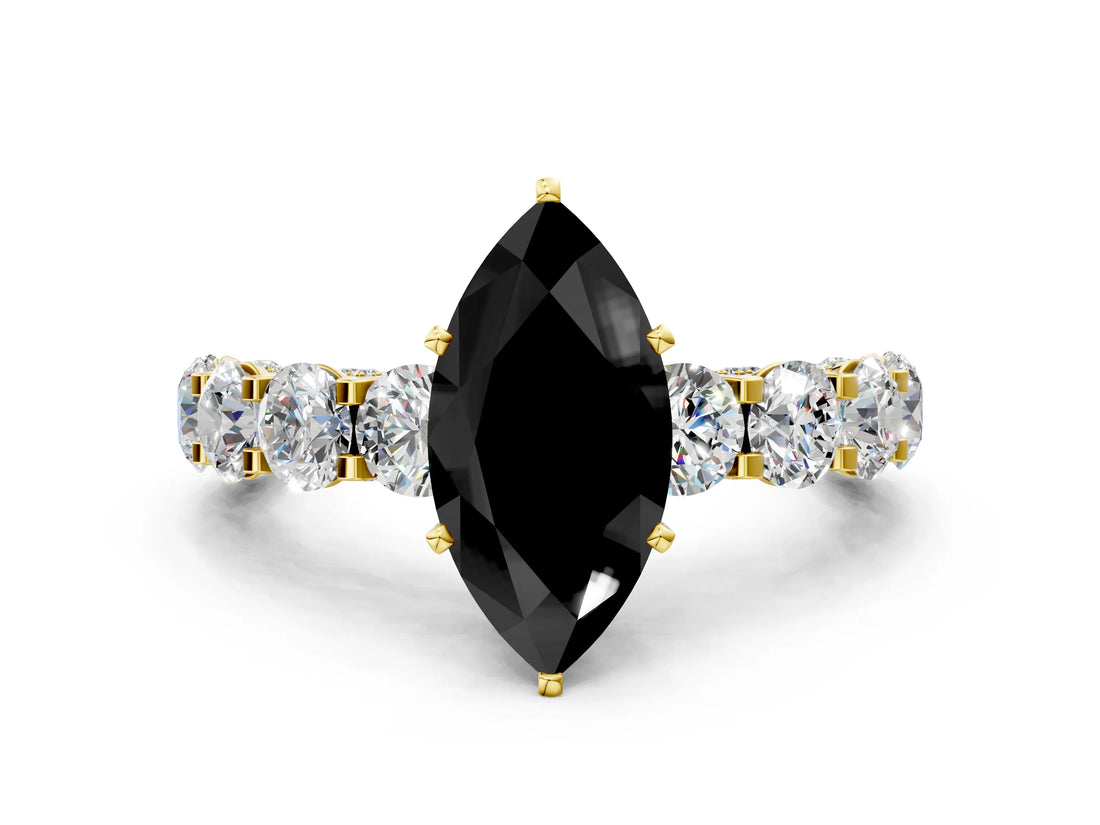 Yellow gold Round Diamond Side Stone Engagement Ring with Six-Prong Setting