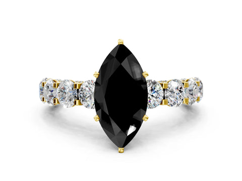Yellow gold Round Diamond Side Stone Engagement Ring with Six-Prong Setting
