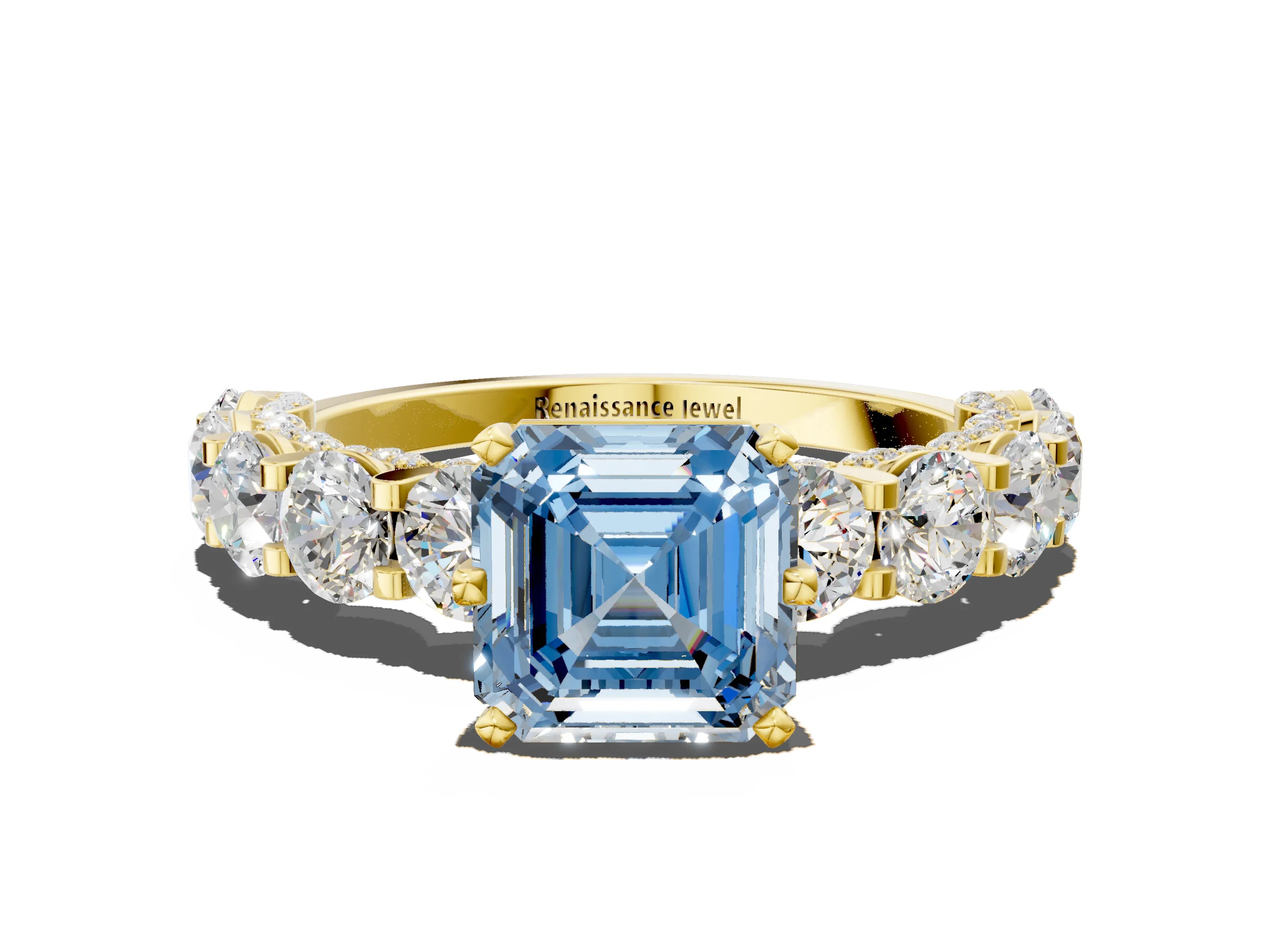 Yellow gold Round Diamond Side Stone Engagement Ring with Six-Prong Setting