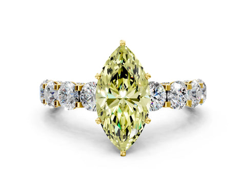 Yellow gold Round Diamond Side Stone Engagement Ring with Six-Prong Setting