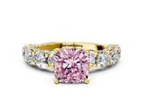 Yellow gold Round Diamond Side Stone Engagement Ring with Six-Prong Setting