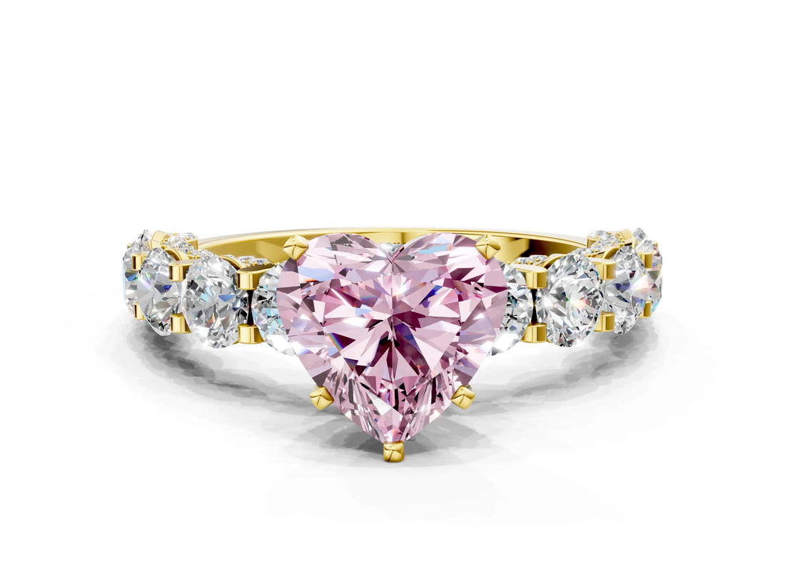 Yellow gold Round Diamond Side Stone Engagement Ring with Six-Prong Setting