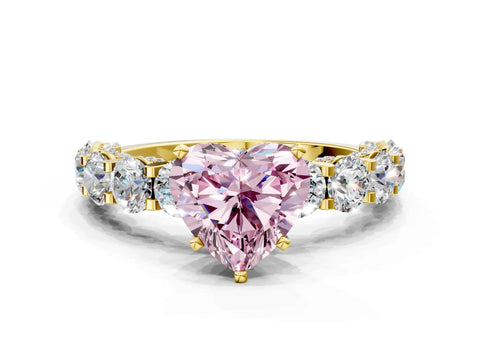Yellow gold Round Diamond Side Stone Engagement Ring with Six-Prong Setting