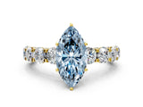 Yellow gold Round Diamond Side Stone Engagement Ring with Six-Prong Setting