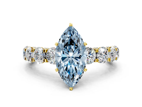 Yellow gold Round Diamond Side Stone Engagement Ring with Six-Prong Setting