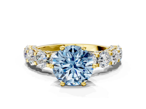 Yellow gold Round Diamond Side Stone Engagement Ring with Six-Prong Setting