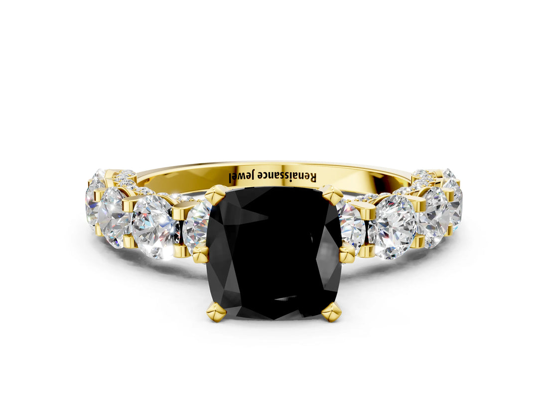 Yellow gold Round Diamond Side Stone Engagement Ring with Six-Prong Setting
