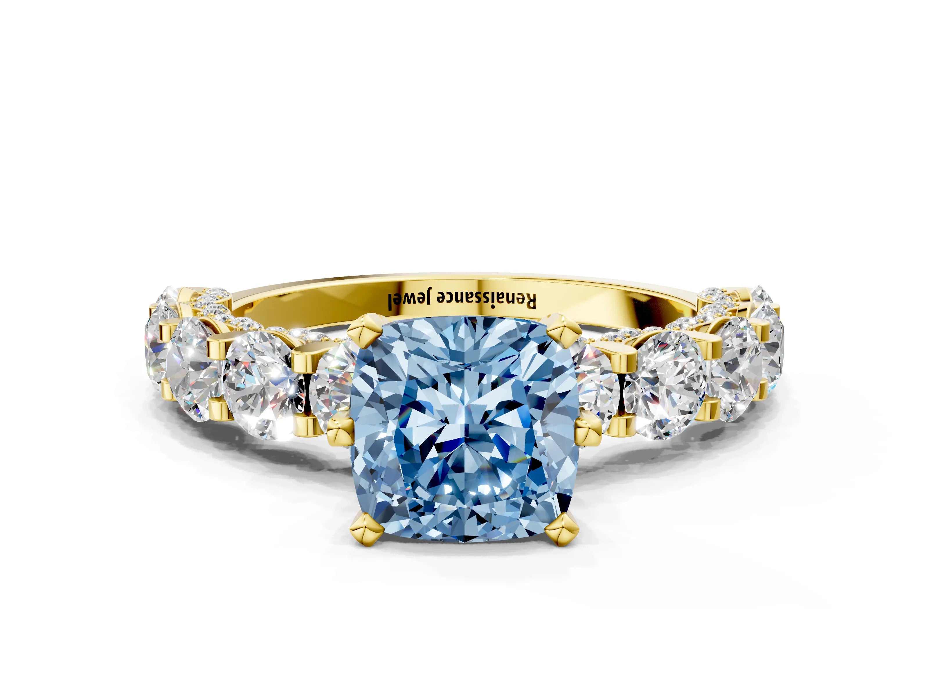 Yellow gold Round Diamond Side Stone Engagement Ring with Six-Prong Setting