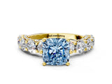 Yellow gold Round Diamond Side Stone Engagement Ring with Six-Prong Setting