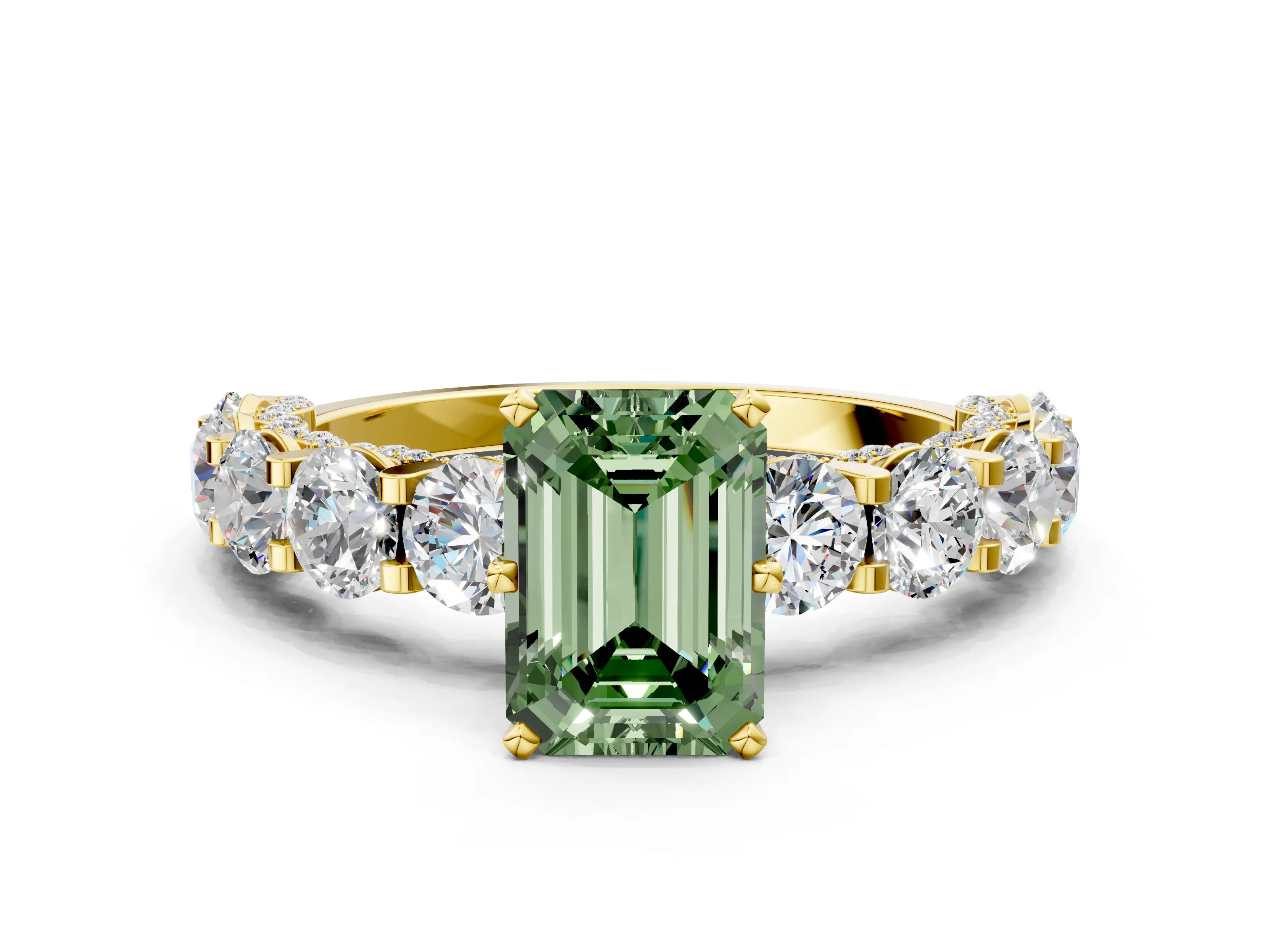 Yellow gold Round Diamond Side Stone Engagement Ring with Six-Prong Setting