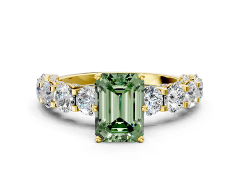 Yellow gold Round Diamond Side Stone Engagement Ring with Six-Prong Setting