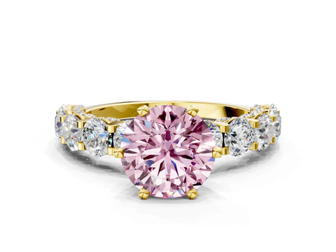 Yellow gold Round Diamond Side Stone Engagement Ring with Six-Prong Setting