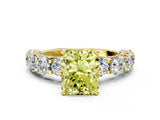 Yellow gold Round Diamond Side Stone Engagement Ring with Six-Prong Setting