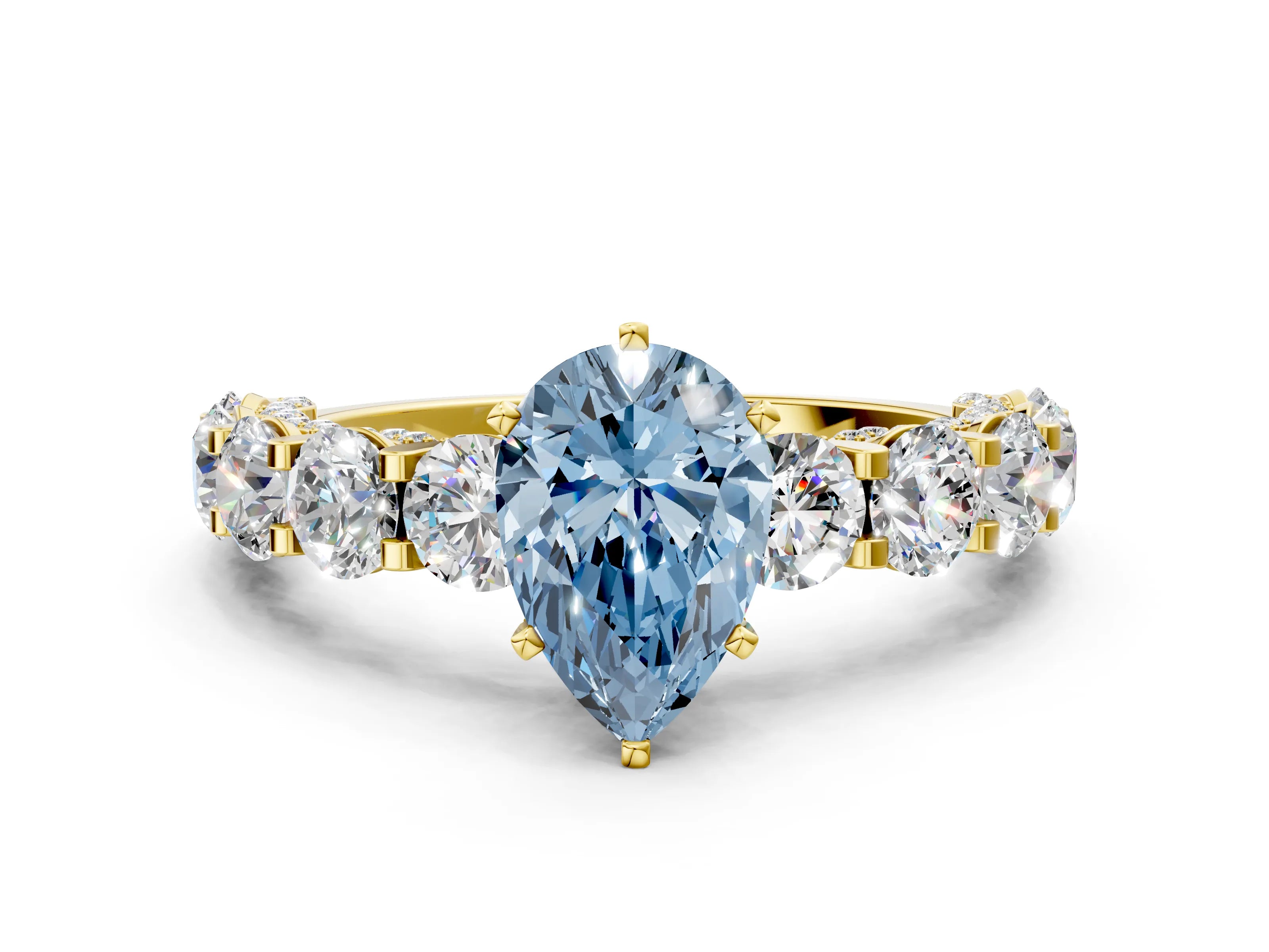 Yellow gold Round Diamond Side Stone Engagement Ring with Six-Prong Setting