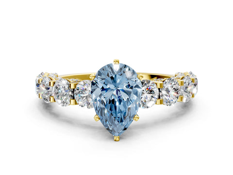 Yellow gold Round Diamond Side Stone Engagement Ring with Six-Prong Setting