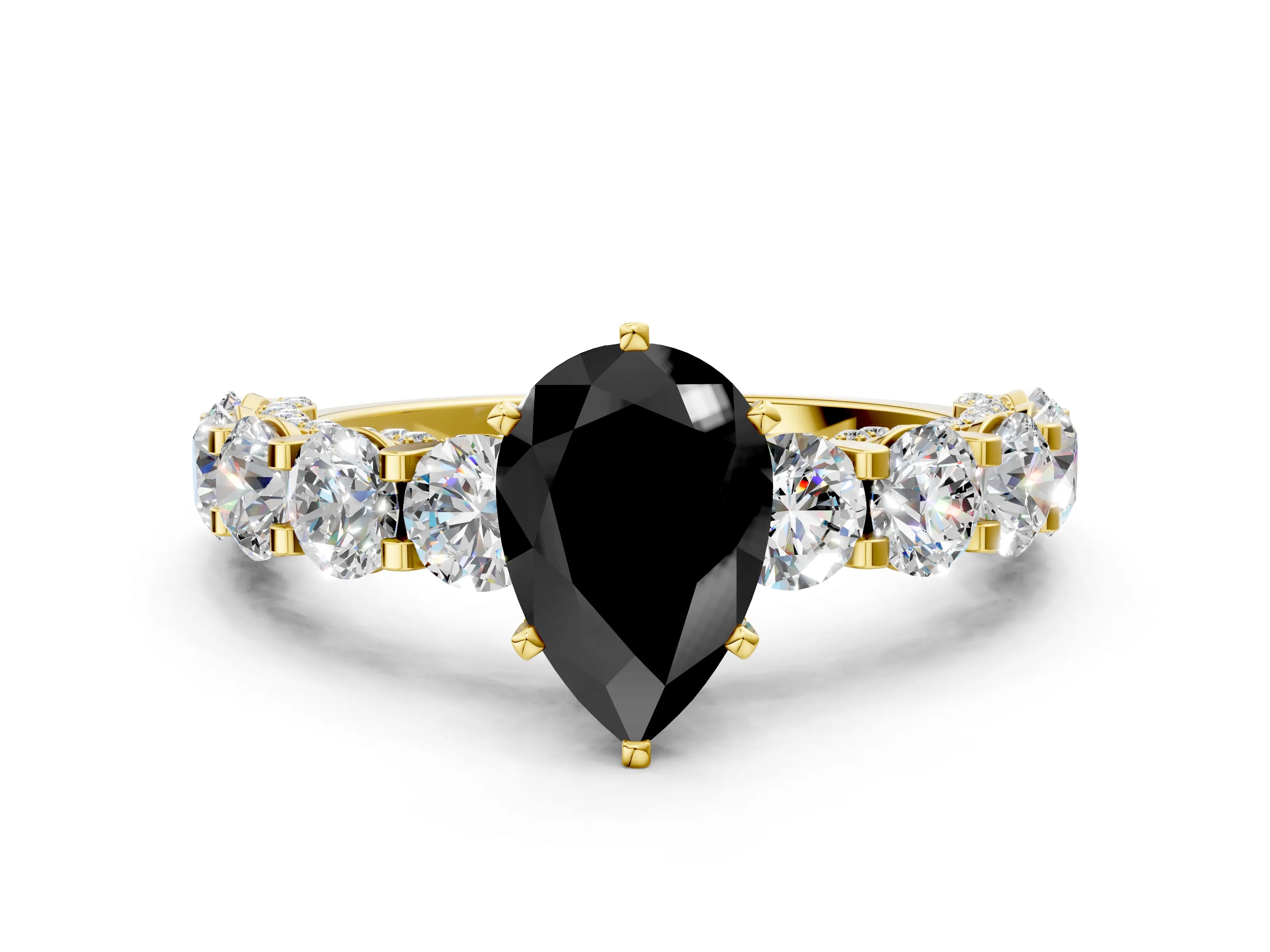 Yellow gold Round Diamond Side Stone Engagement Ring with Six-Prong Setting