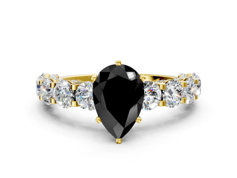 Yellow gold Round Diamond Side Stone Engagement Ring with Six-Prong Setting